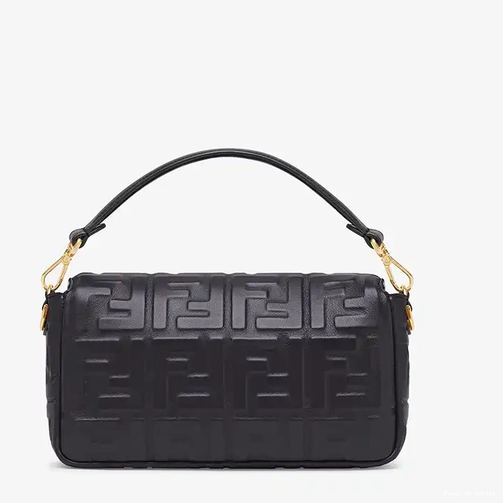 Cheap HOT FF Motif Baguette Nappa Black Medium Bag Fendi In Leather 0426